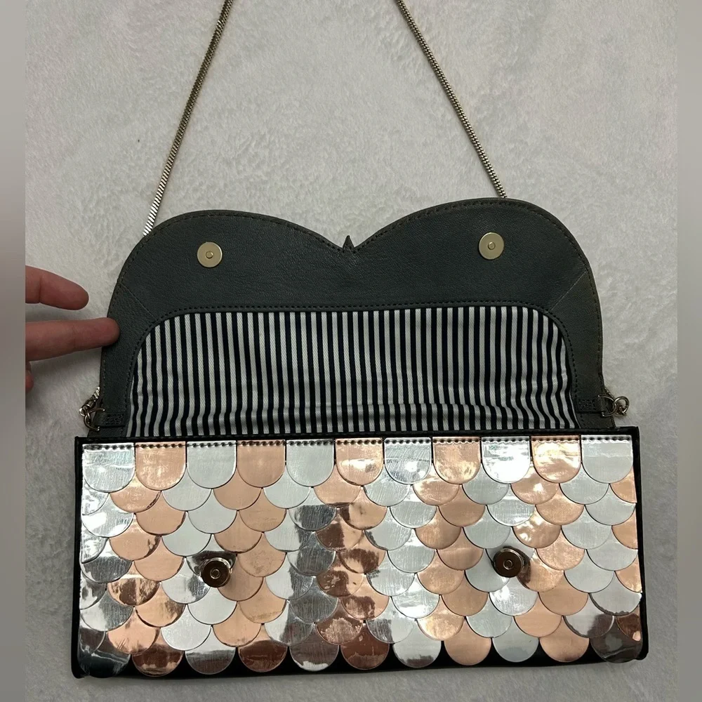Kate Spade Wise Owl Leather & Metallic Clutch Convertible Shoulder Purse Bag - Picture 3 of 10